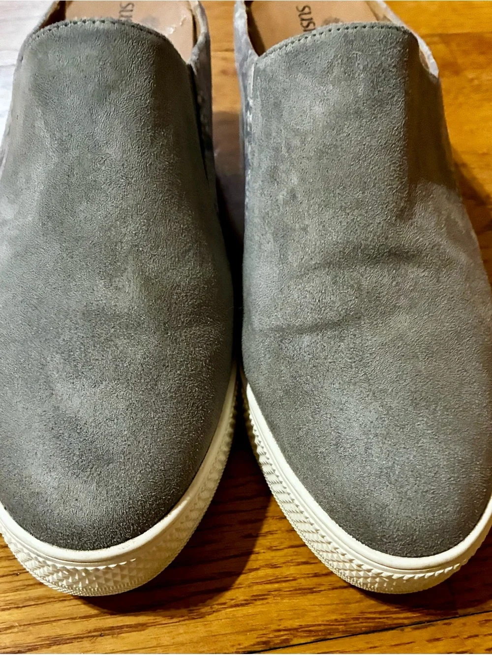 Susina Gray / Snakeskin Suede Slip-On Sneakers with White Platform
